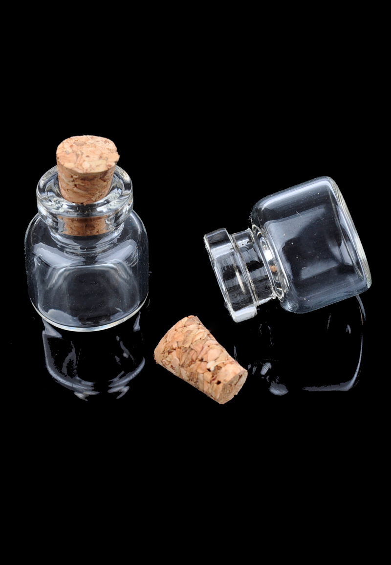 Bouteille en verre avec bouchon ± 23x16mm (ouverture possible) Code: D17788 --- Bouteille Verre avec bouchon 23x16mm ---