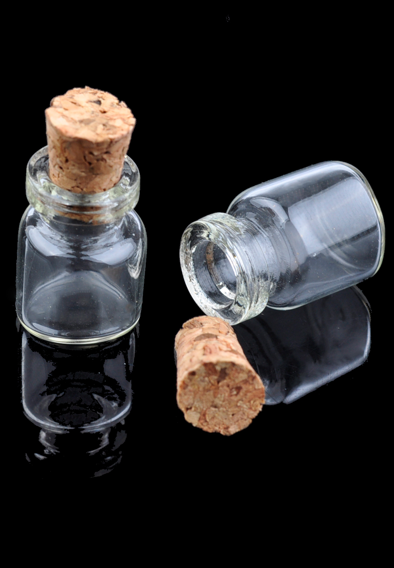 Bouteille en verre avec bouchon ± 22x13mm (ouverture possible) Code: D17789 --- Bouteille Verre avec bouchon 22x13mm ---